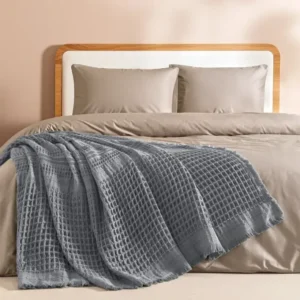 %100 Pamuk Dokuma Yatak Örtüsü 240x250 cm Antrasit - Belinda Serisi