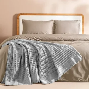 %100 Pamuk Dokuma Yatak Örtüsü 240x250 cm Gri - Belinda Serisi