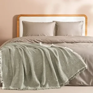 %100 Pamuk Müslin Yatak Örtüsü 160x240 cm Gri - Glen Serisi