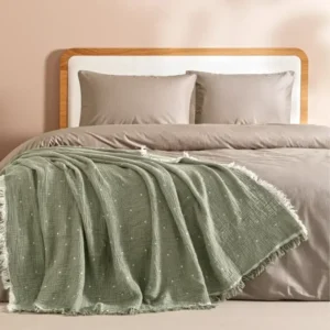 %100 Pamuk Müslin Yatak Örtüsü 220x240 cm Yeşil - Glen Serisi