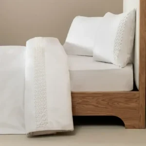 %100 Pamuk Saten Kumaş Nevresim Seti 200x220 cm Beyaz - Manuela Serisi